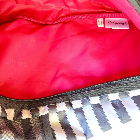 Thirty One Sling Bag  Adjustable Backpack Gray & White Stripe Pink Lining - Picture 10 of 13